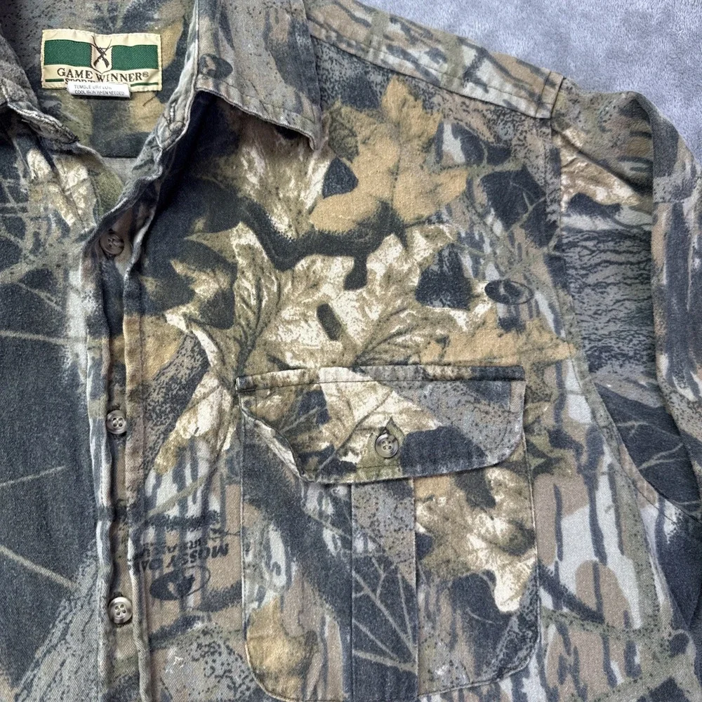 VINTAGE Game Winner Camo Shirt Men's Large Mossy Oak Long Sleeve Hunting Outdoor - Picture 2 of 8